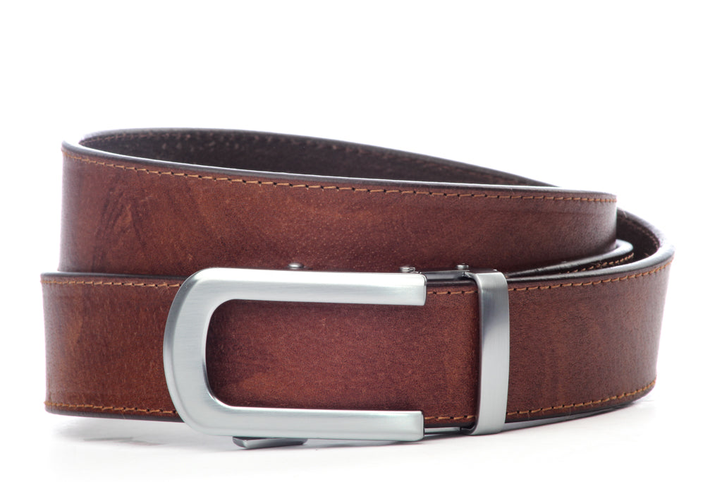 1.5" Marbled Tan Buffalo Veg. Tanned Leather + Traditional in Silver w/ Curve Buckle