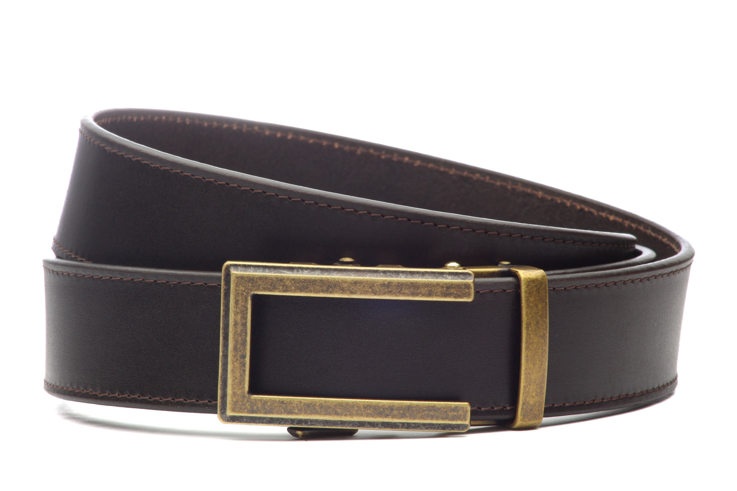 1.5" Chocolate Veg. Tanned Leather w/Traditional in Antiqued Gold Buckle