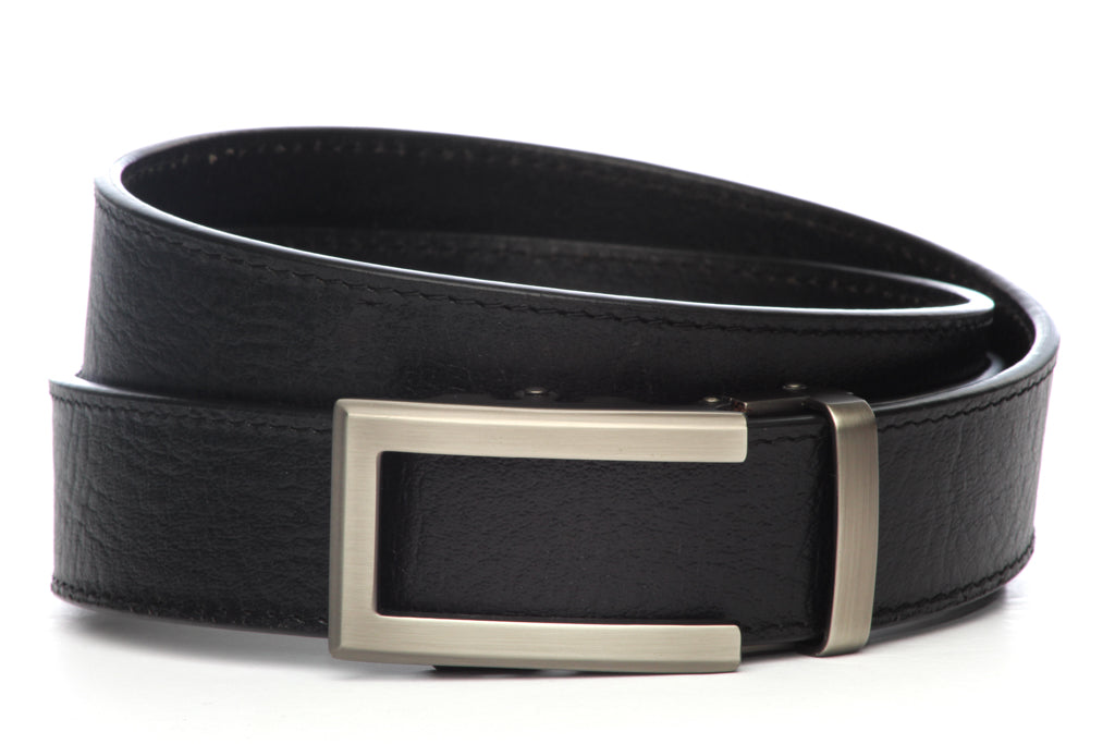 1.5" Black Buffalo Veg. Tanned Leather Strap w/Traditional Buckle in Gunmetal