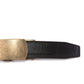 “Casual Leather” Anson Belt set, casual look, 1.5 inches wide, black buffalo vegetable tanned leather strap and classic buckle in antiqued gold with a curve