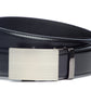 Men’s black leather belt strap with classic buckle in formal gunmetal, formal look, 1.5 inches wide