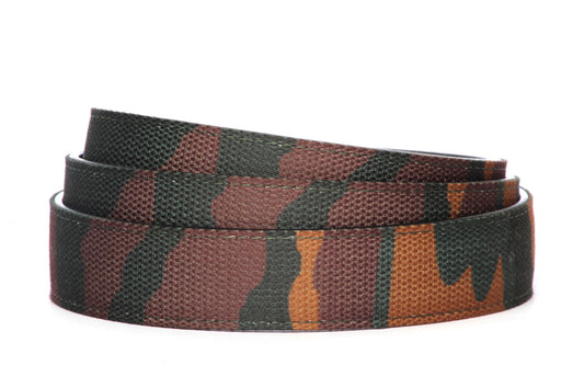 Men's canvas belt strap in camo with a 1.25-inch width, casual look