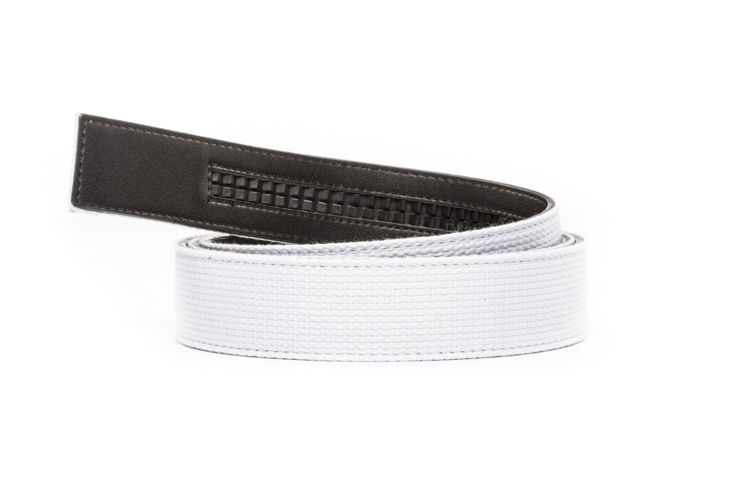 Men's canvas belt strap in white, 1.5 inches wide, casual look, microfiber back