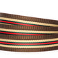 Men's cloth belt strap in green-red stripe with trim, 1.25-inch width, casual look