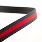 Men's cloth belt strap in navy-red stripe with a 1.25-inch width, casual look, stitching close up