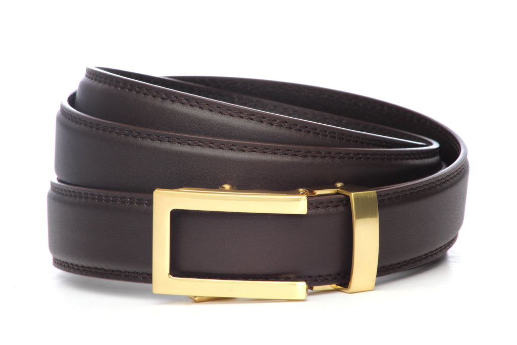 1.25" Dark Brown Leather w/buckle, Traditional in Gold 1.25" Dark Brown Leather w/buckle, Traditional in Gold