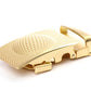 Men's golf ratchet belt buckle in gold with a width of 1.5 inches.