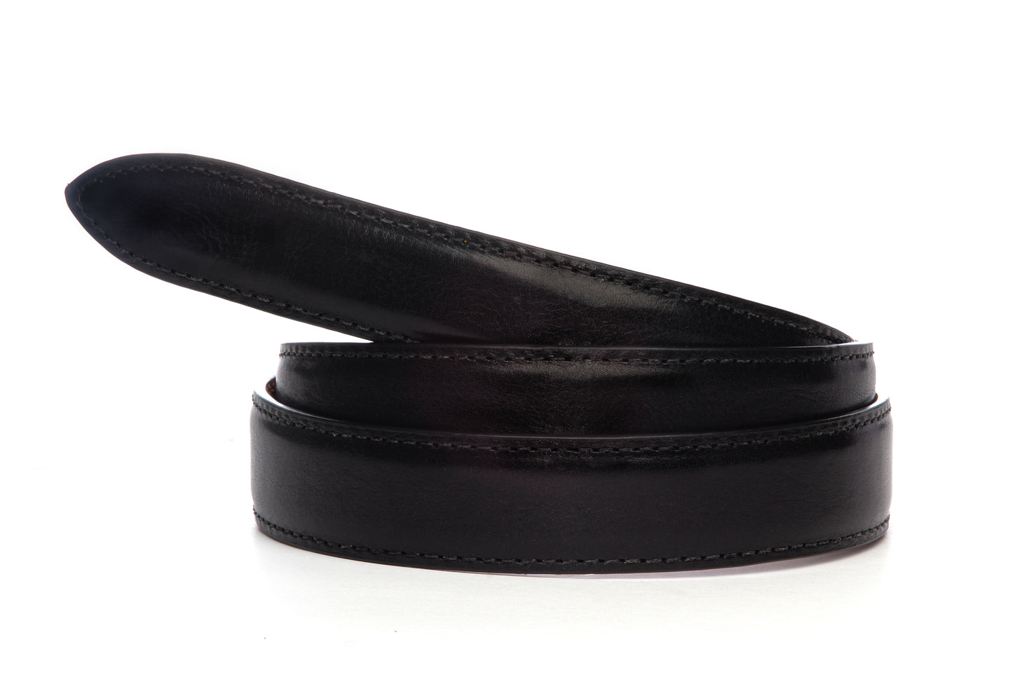 Men's Italian calfskin belt strap in black with a 1.25-inch width, formal look, full roll