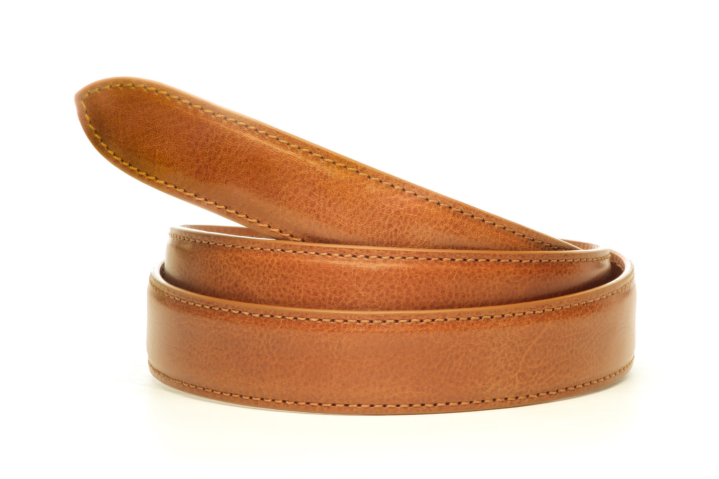 Men's Italian calfskin belt strap in tan with a 1.25-inch width, formal look, full roll