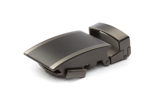 Men's onyx ratchet belt buckle in matte gunmetal with a 1.25-inch width.