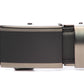 Men's onyx ratchet belt buckle in matte gunmetal with a 1.25-inch width, front view.