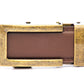 Men's traditional ratchet belt buckle in antiqued gold with a 1.25-inch width, front view.