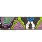 Women's vegan leather belt strap in multi-colored boa print, purple and green, 1.25 inches wide, casual look, flat lay