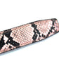 Women's vegan leather belt strap in pink boa print, 1.25 inches wide, casual look, tip of the strap