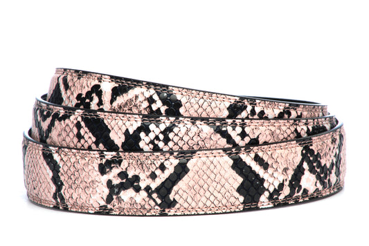 Women's vegan leather belt strap in pink boa print, 1.25 inches wide, casual look