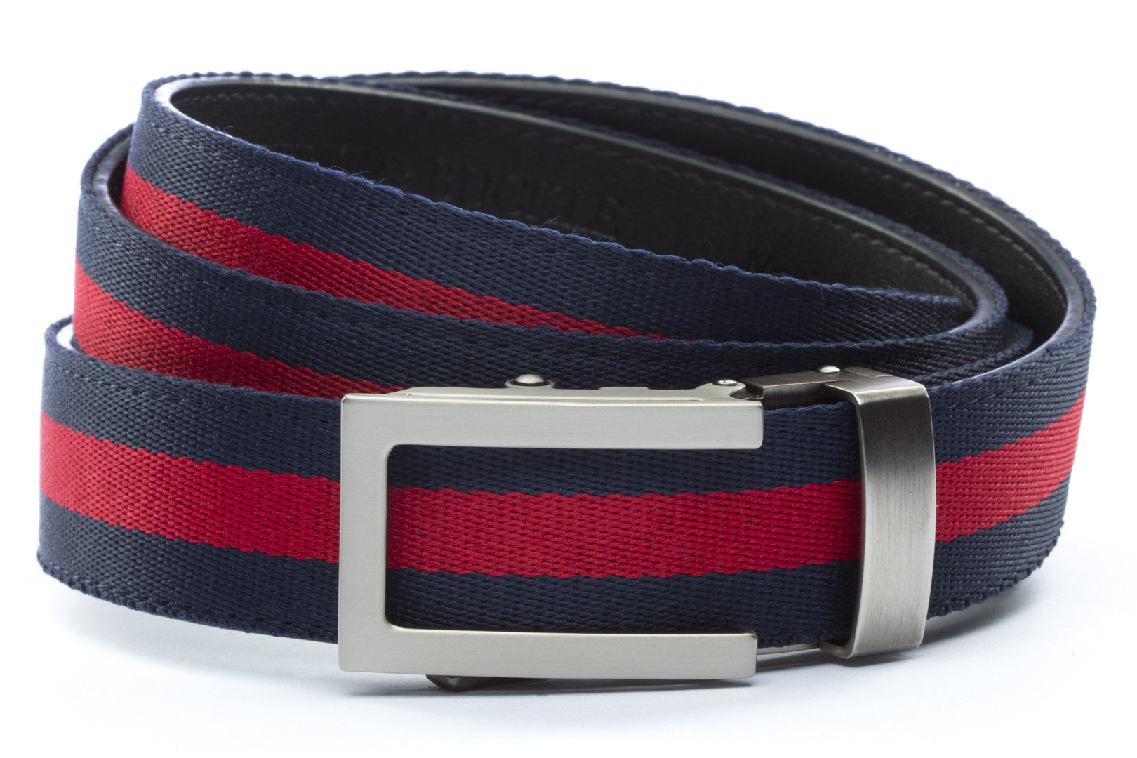 Men's Navy Red Stripe Belt, Ratchet Belt Without Holes