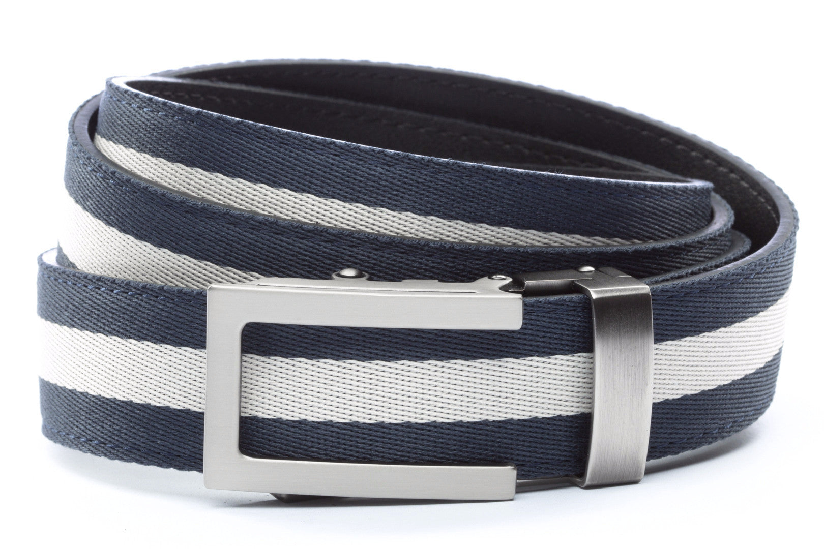 Men's Navy White Stripe Belt Ratchet Belt Without Holes Anson