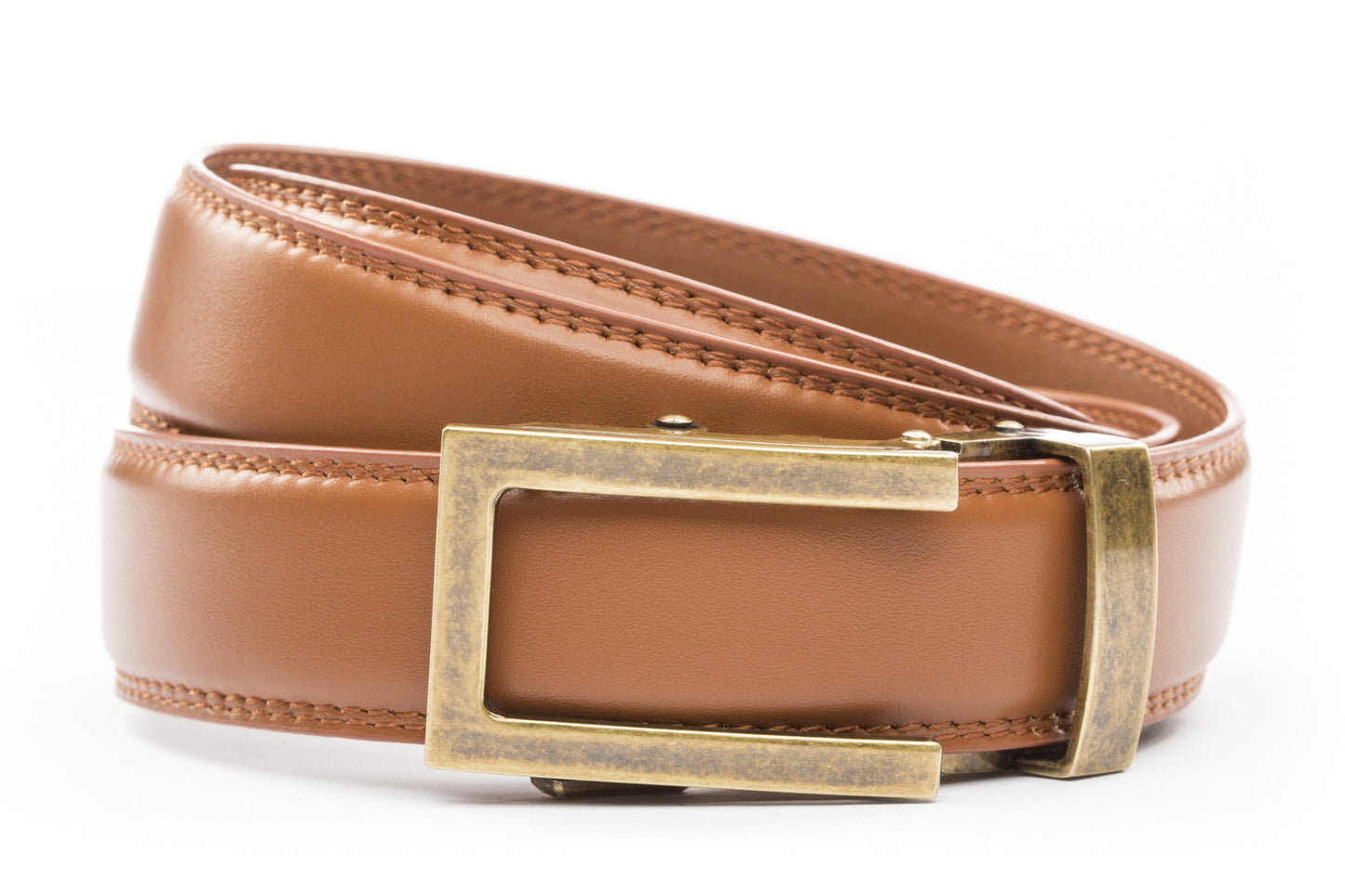 Saddle Tan Formal Leather w/Traditional in Antiqued Gold Buckle (1.25") - Anson Belt & Buckle