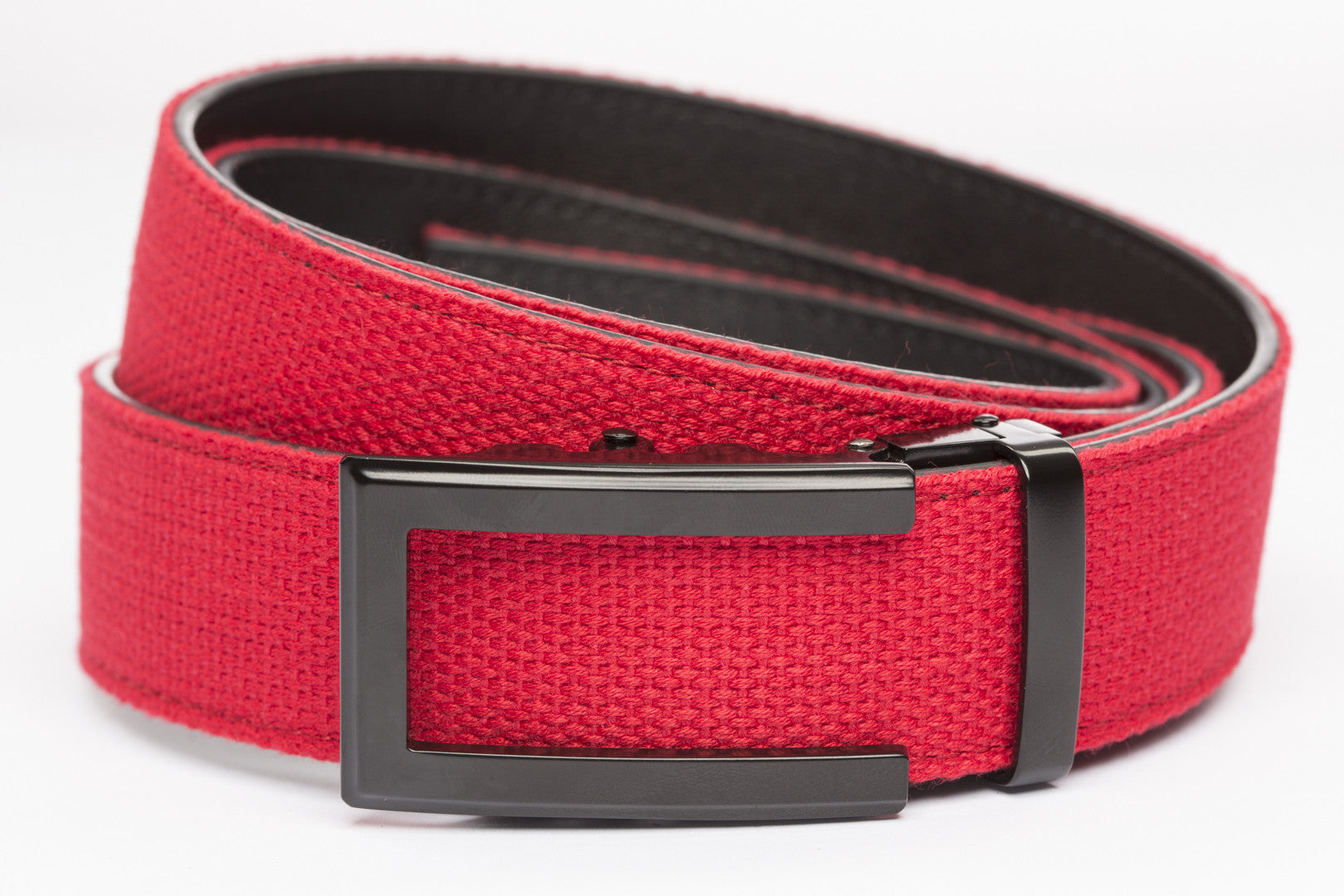 Men's Red Canvas Belt, Ratchet Belt Without Holes
