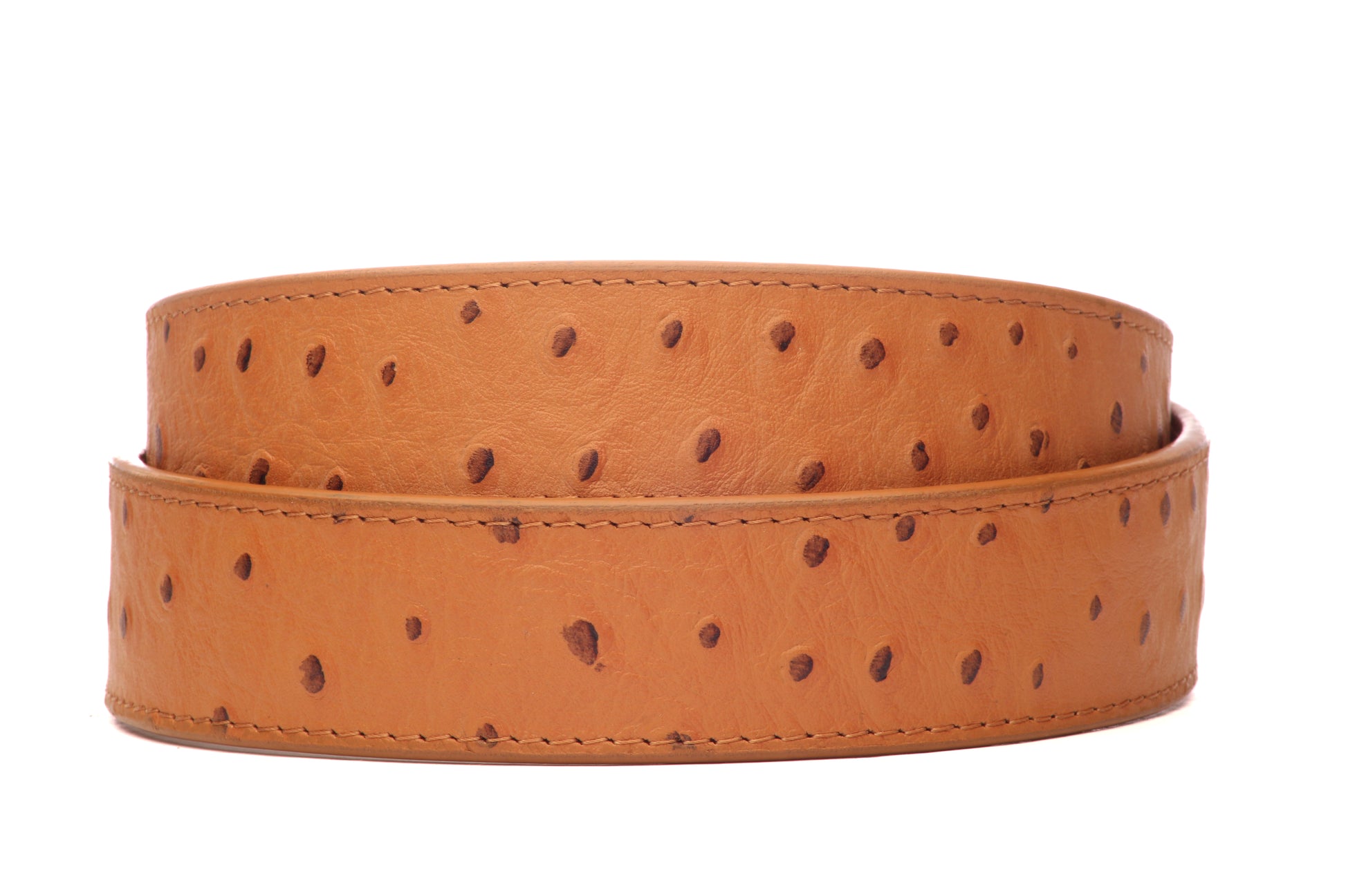 1.5" Light Brown Ostrich-Embossed Leather Strap - Anson Belt & Buckle