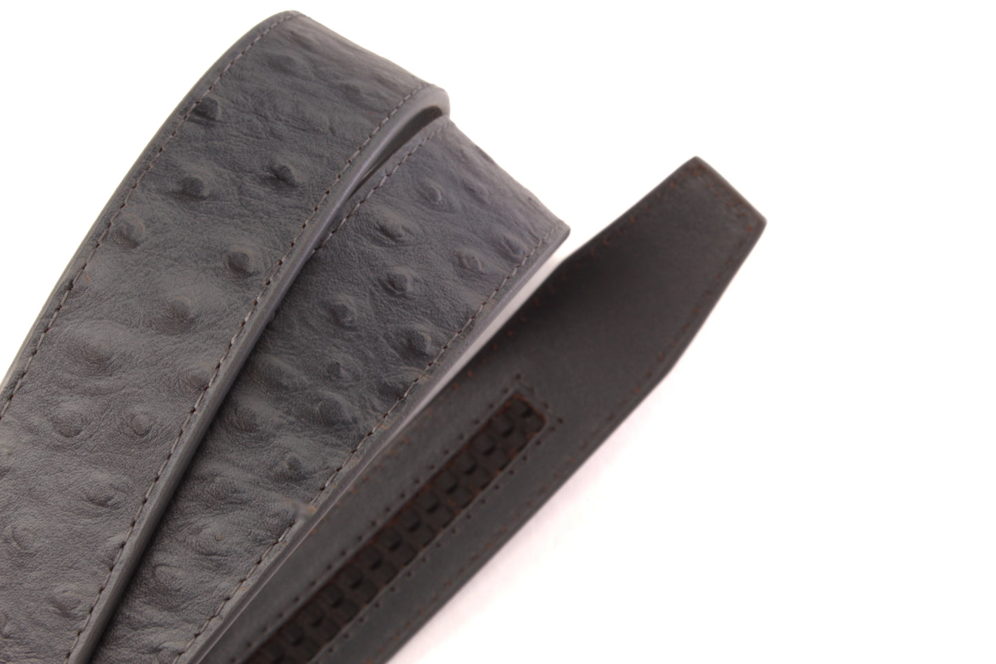 1.5" Smoke Grey Ostrich-Embossed Leather Strap - Anson Belt & Buckle