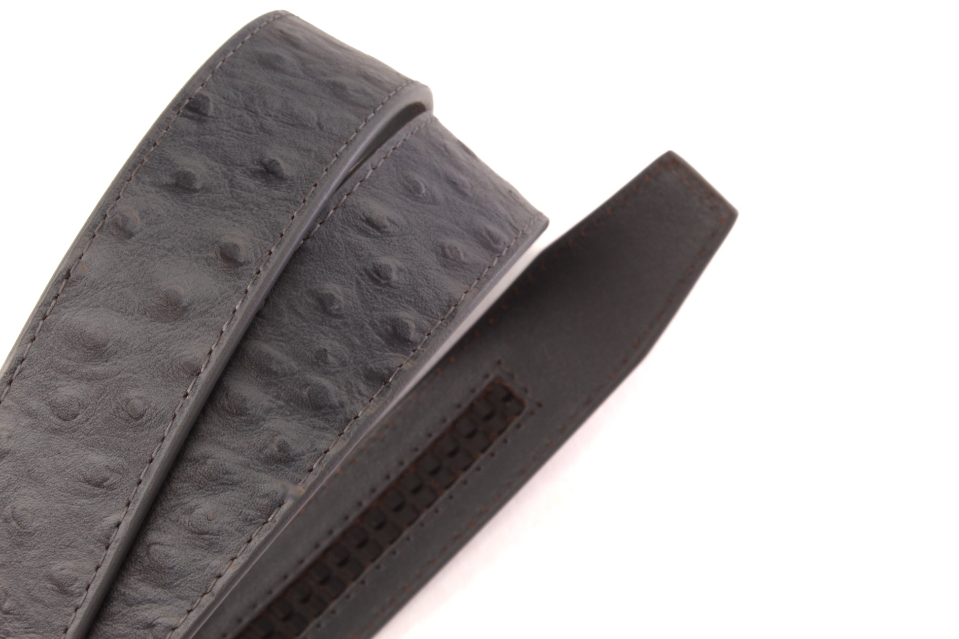 1.5" Smoke Grey Ostrich-Embossed Leather Strap - Anson Belt & Buckle