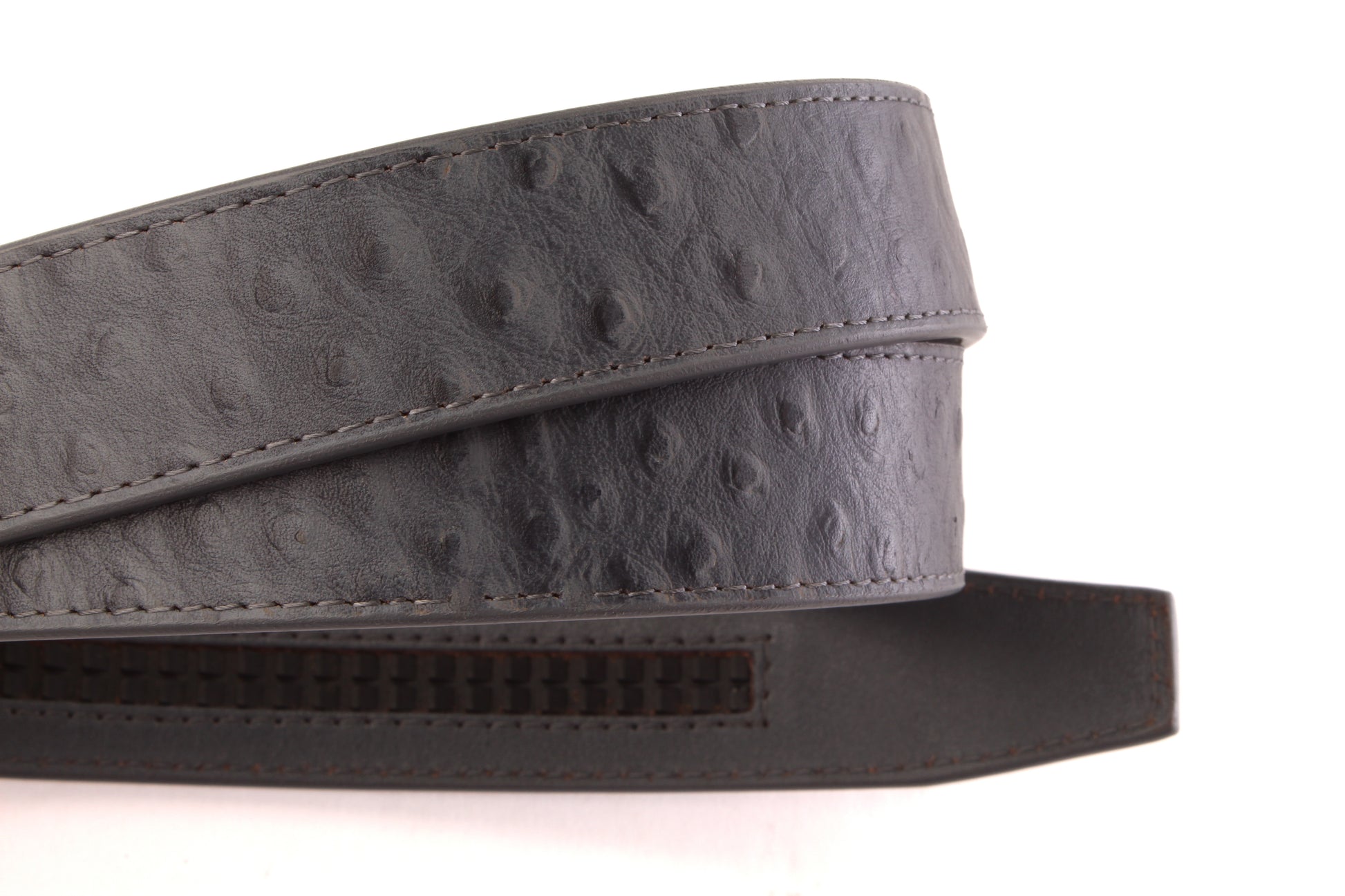 1.5" Smoke Grey Ostrich-Embossed Leather Strap - Anson Belt & Buckle