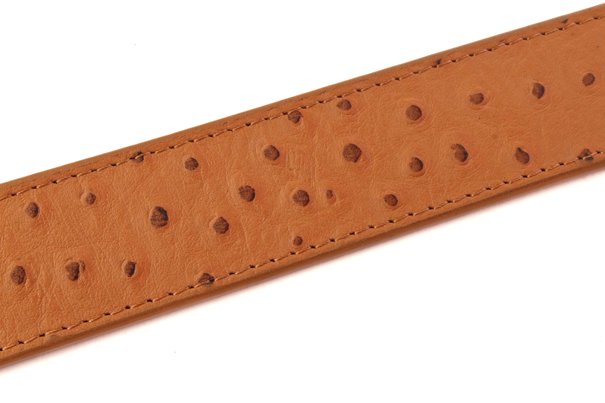 1.5" Light Brown Ostrich-Embossed Leather Strap - Anson Belt & Buckle