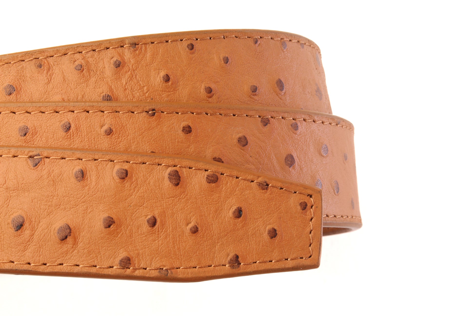 1.5" Light Brown Ostrich-Embossed Leather Strap - Anson Belt & Buckle