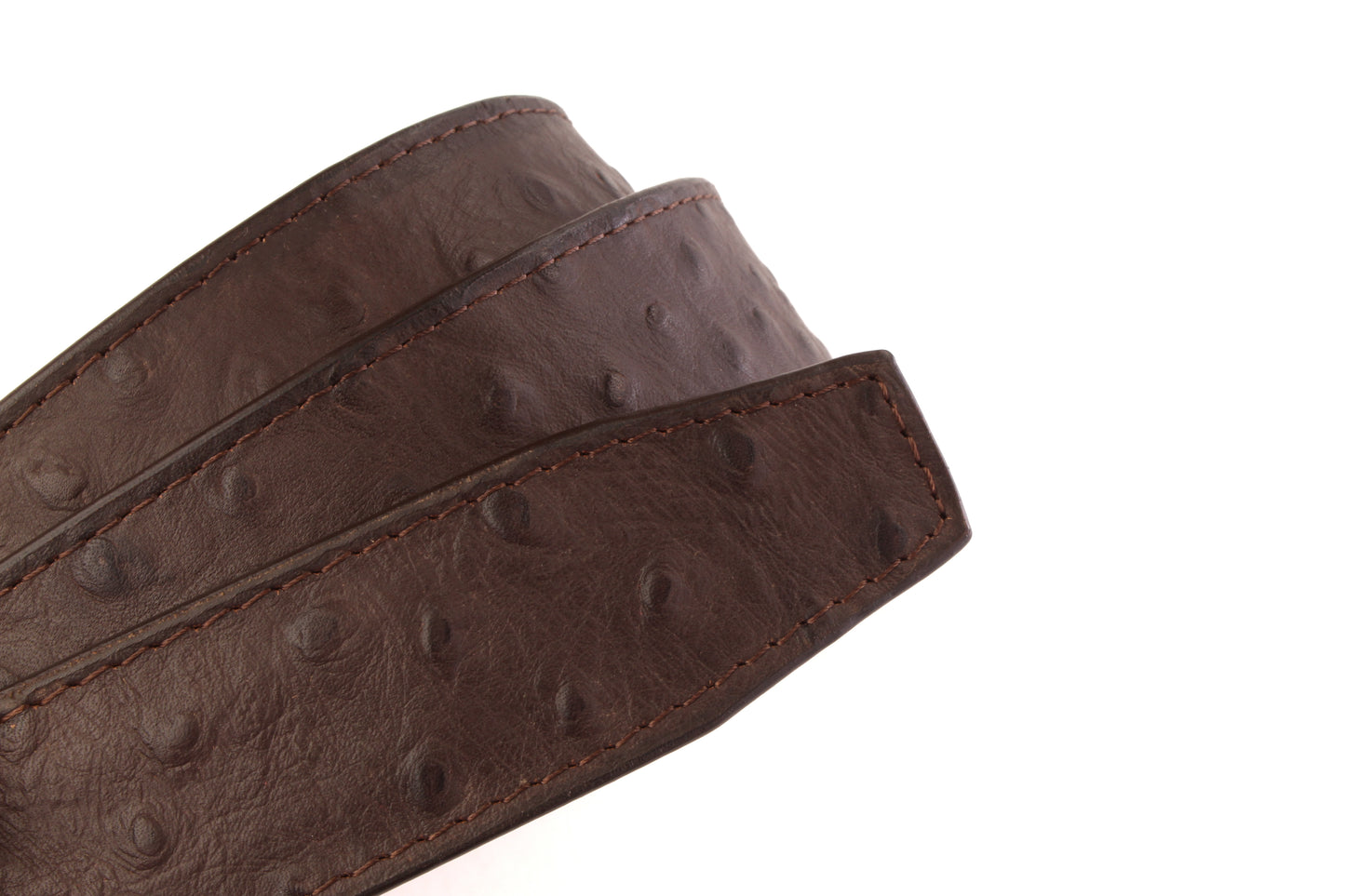 1.5" Brown Ostrich-Embossed Leather Strap - Anson Belt & Buckle