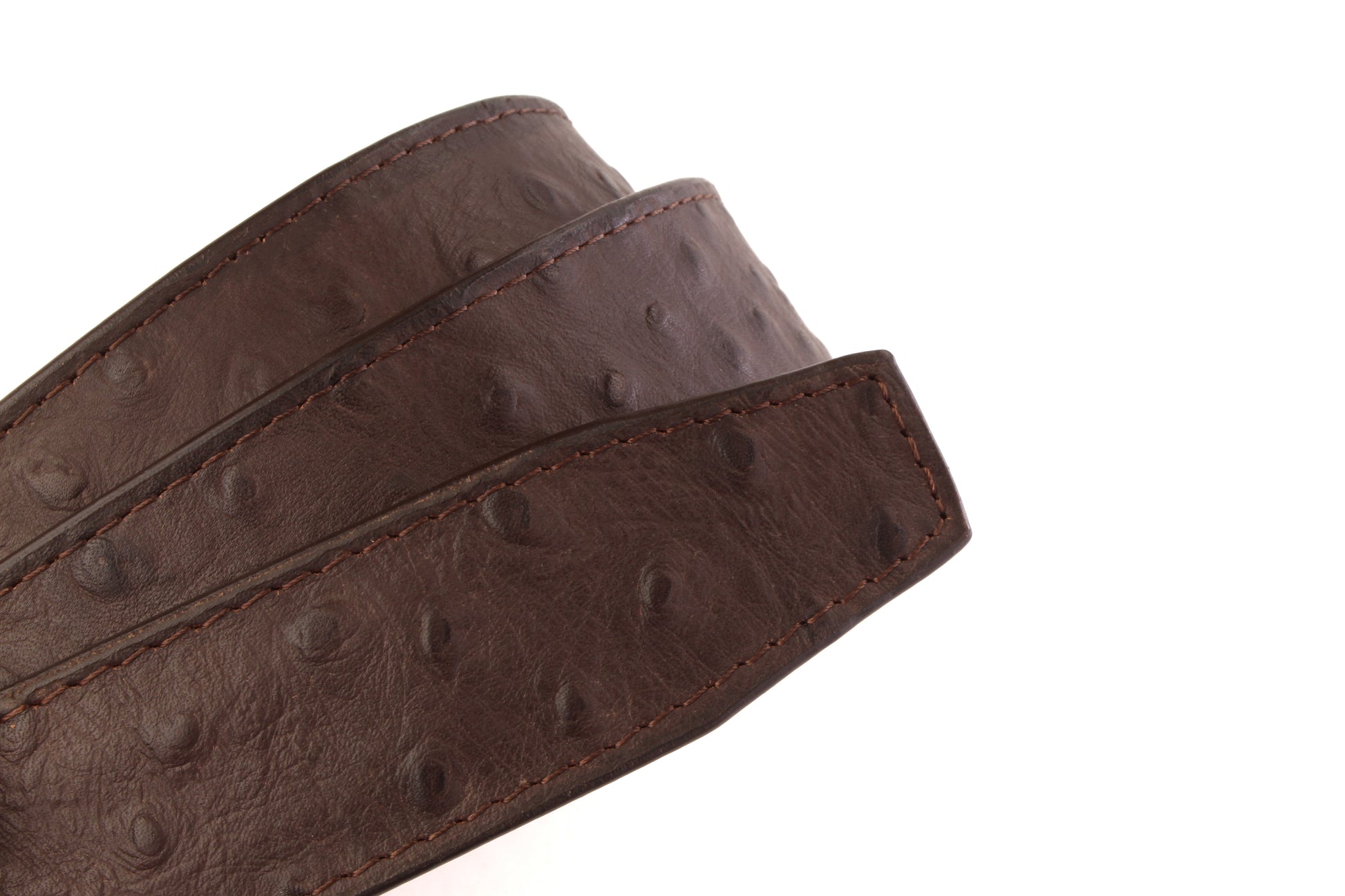 1.5" Brown Ostrich-Embossed Leather Strap - Anson Belt & Buckle