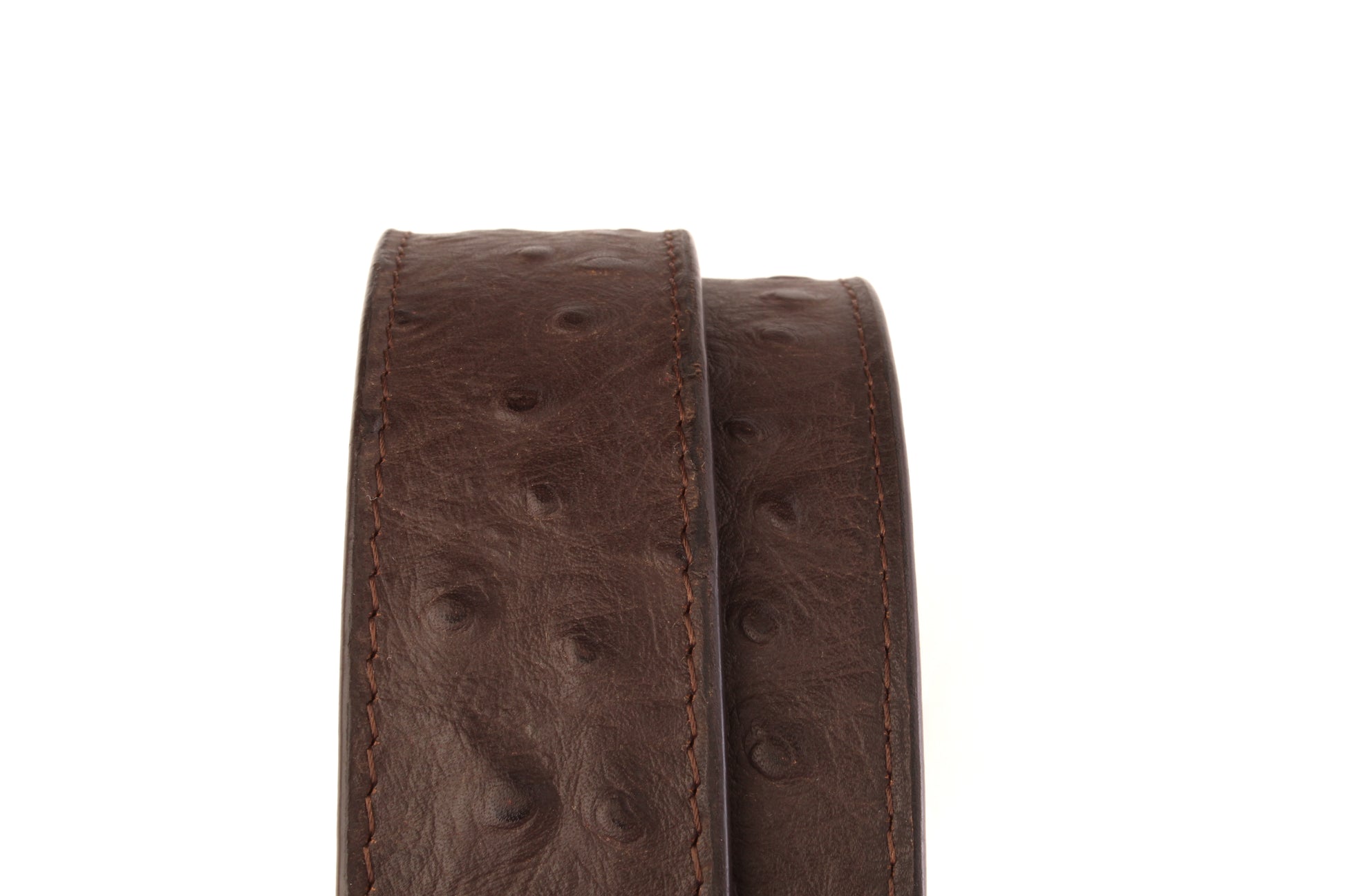 1.5" Brown Ostrich-Embossed Leather Strap - Anson Belt & Buckle