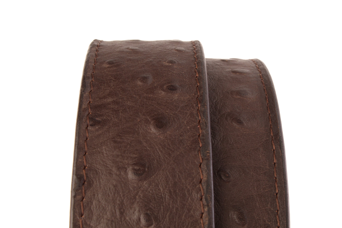 1.5" Brown Ostrich-Embossed Leather Strap - Anson Belt & Buckle