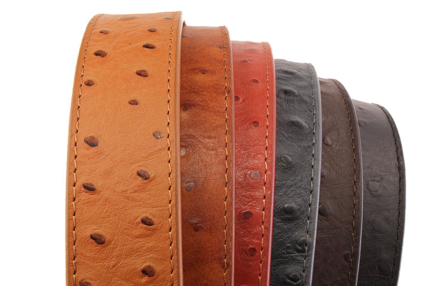 1.5" Light Brown Ostrich-Embossed Leather Strap - Anson Belt & Buckle