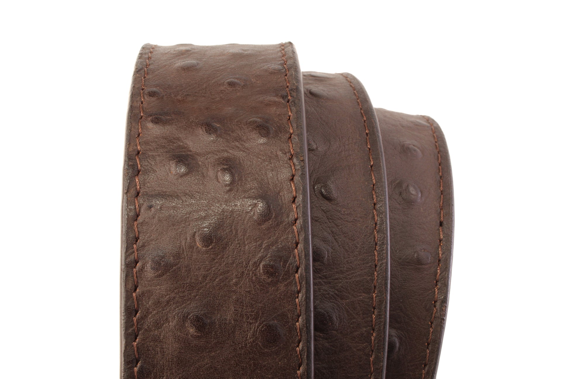 1.5" Brown Ostrich-Embossed Leather Strap - Anson Belt & Buckle
