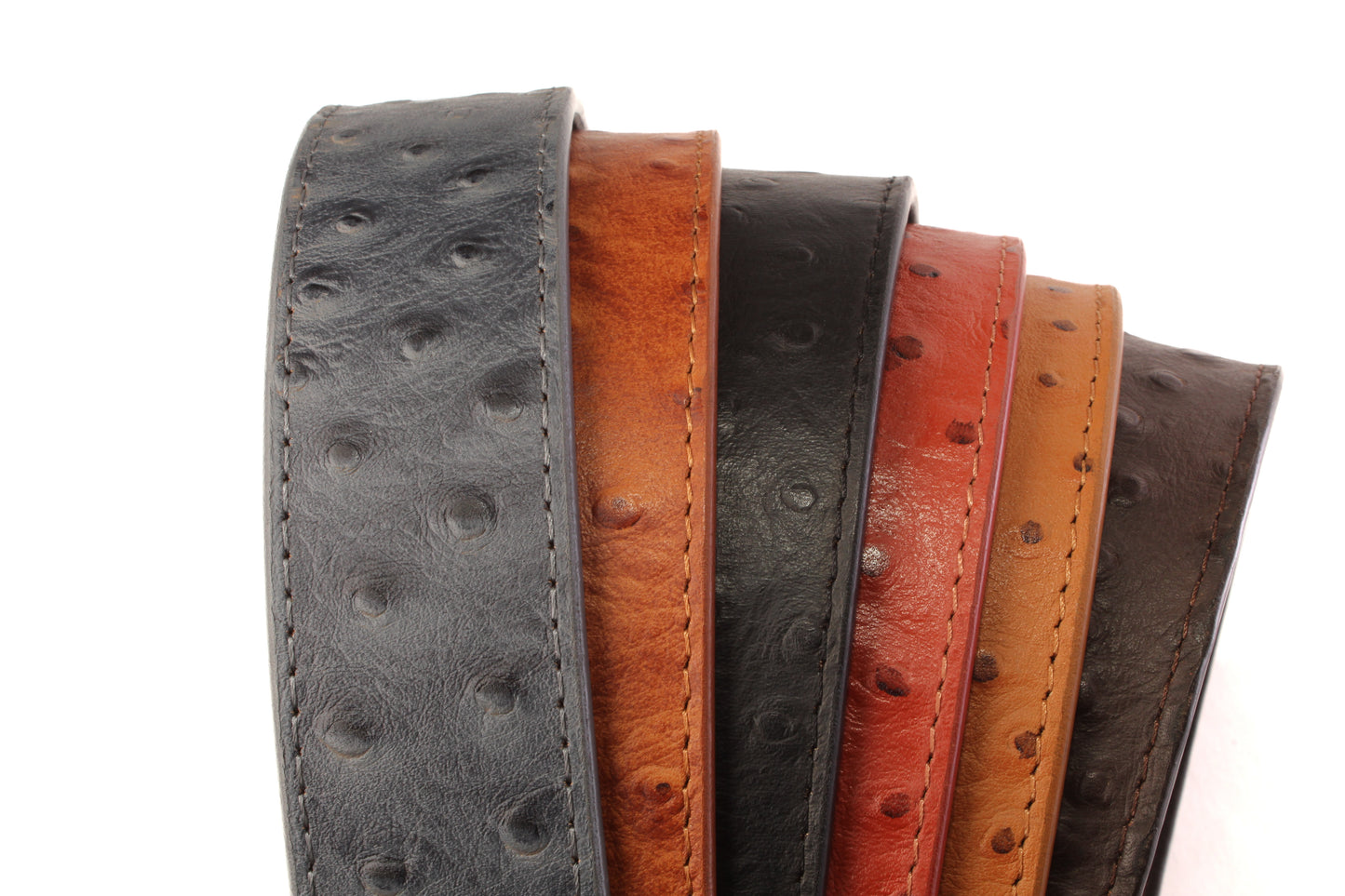 1.5" Smoke Grey Ostrich-Embossed Leather Strap - Anson Belt & Buckle