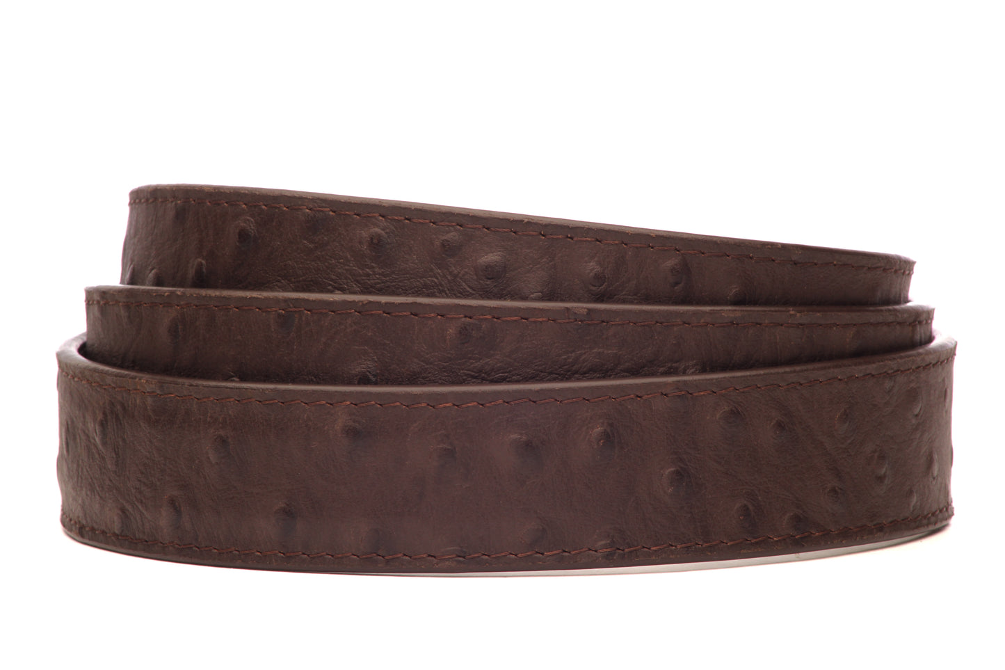 1.25" Brown Ostrich-Embossed Leather Strap - Anson Belt & Buckle