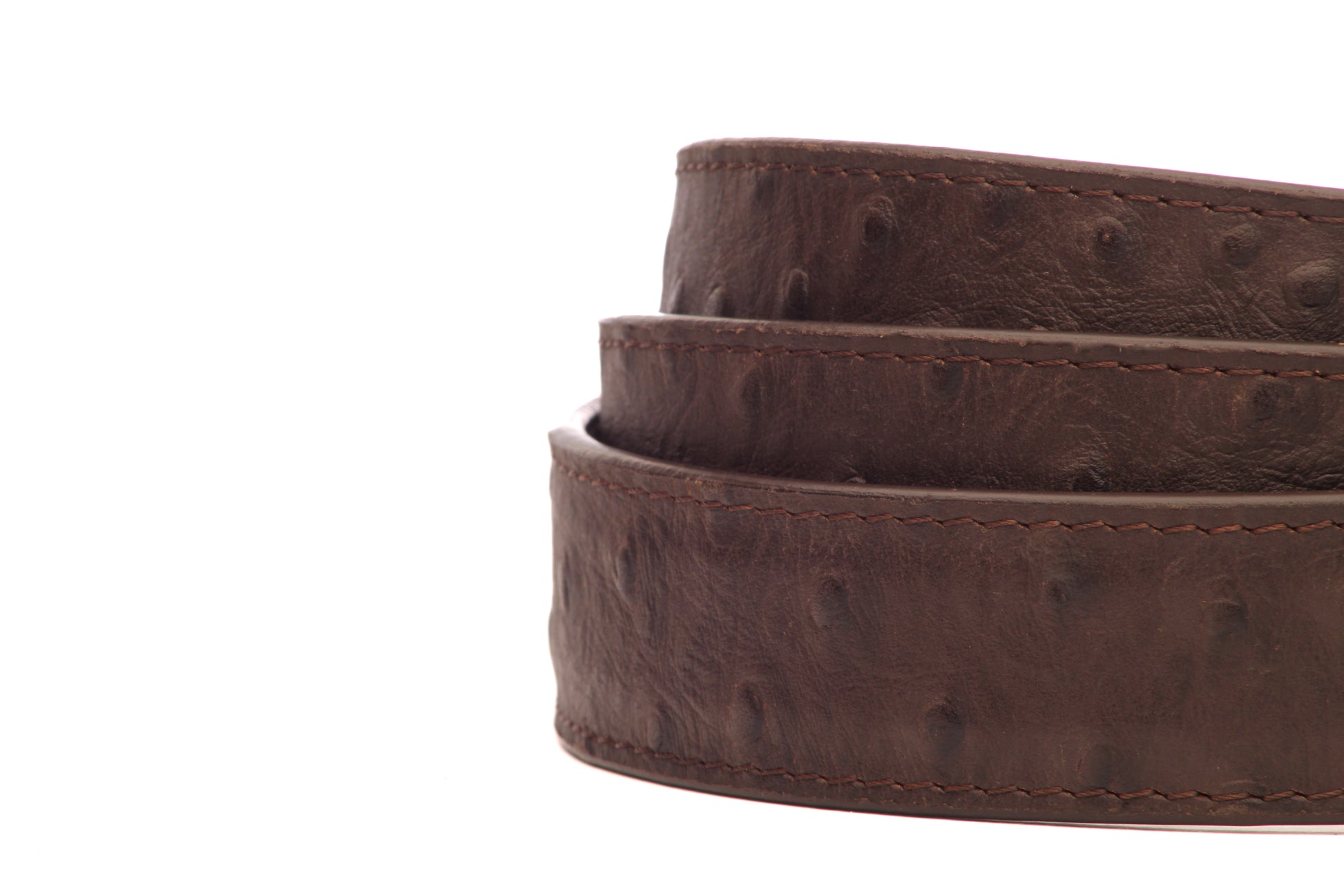 1.25" Brown Ostrich-Embossed Leather Strap - Anson Belt & Buckle