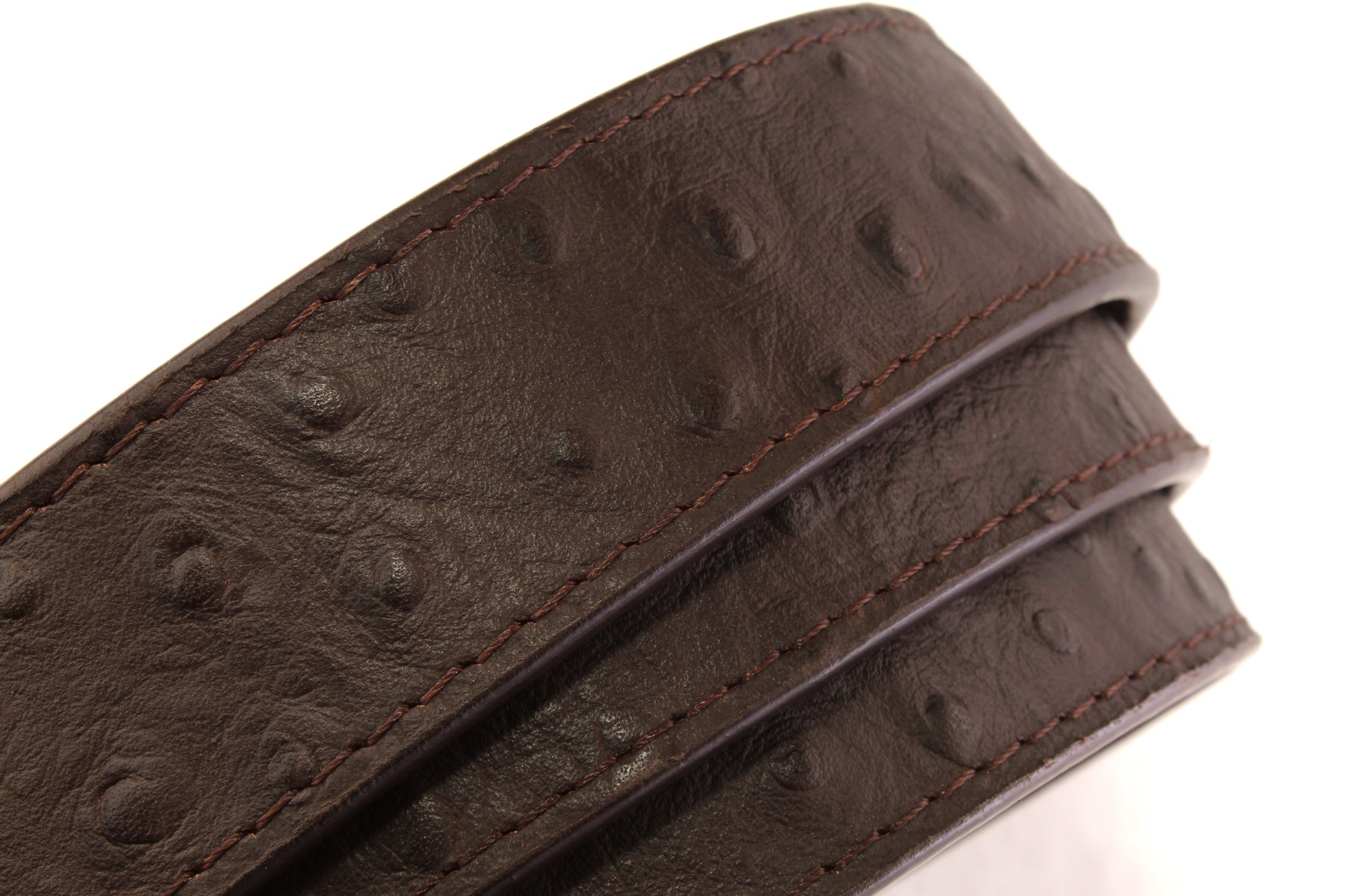 1.25" Brown Ostrich-Embossed Leather Strap - Anson Belt & Buckle