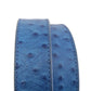 Blue ostrich embossed belt on a white background