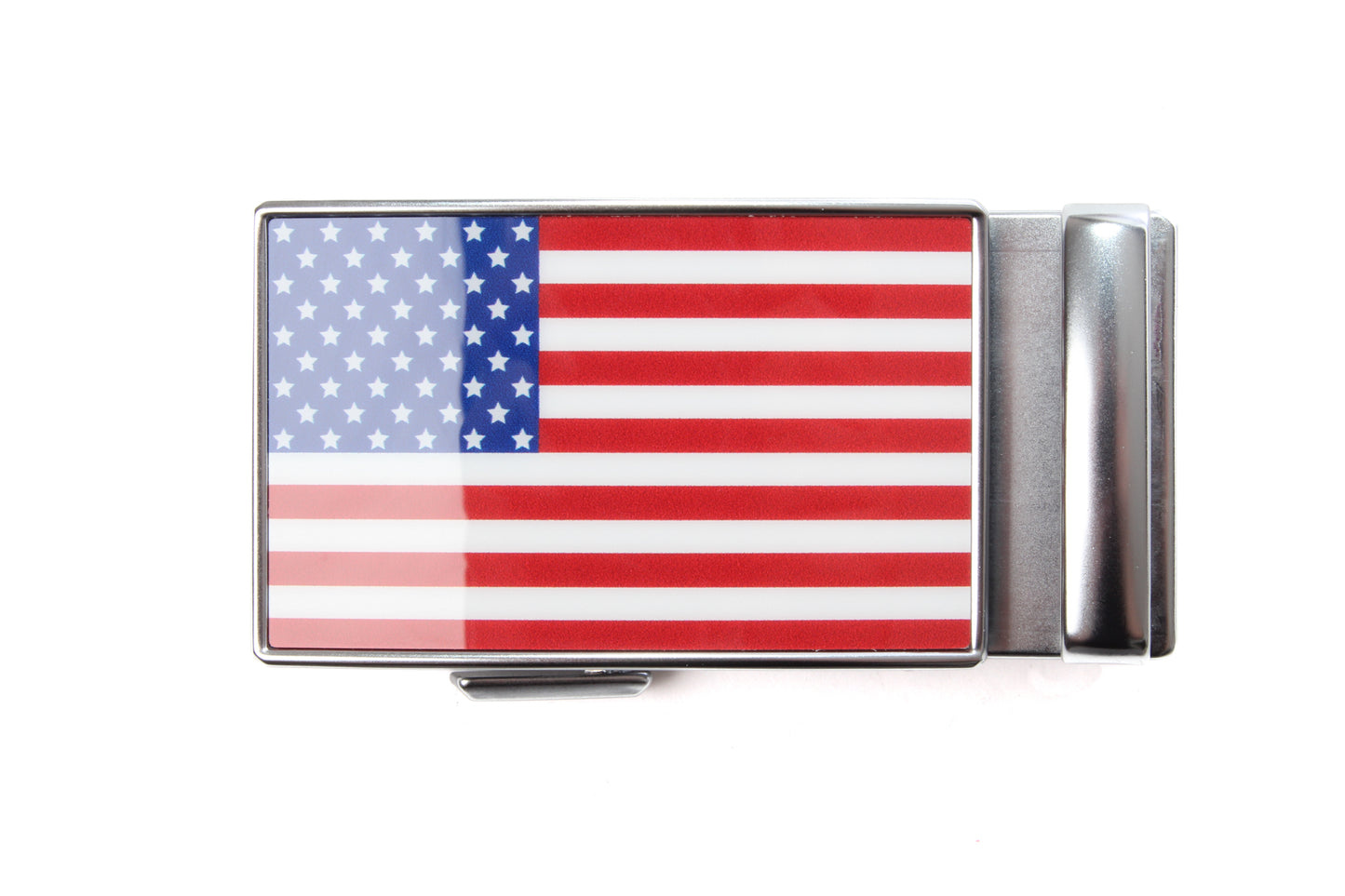 1.5" USA Flag Buckle - Full Color - in Matte Silver