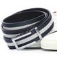 Navy w/White Stripe Cloth Strap with Traditional in Silver Buckle (1.5")
