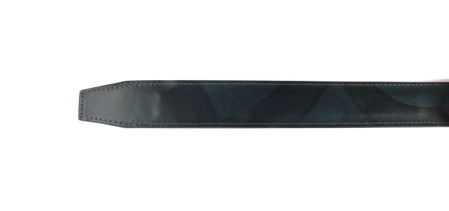 1.25" Blackened Blue Marbled Buffalo Leather Strap