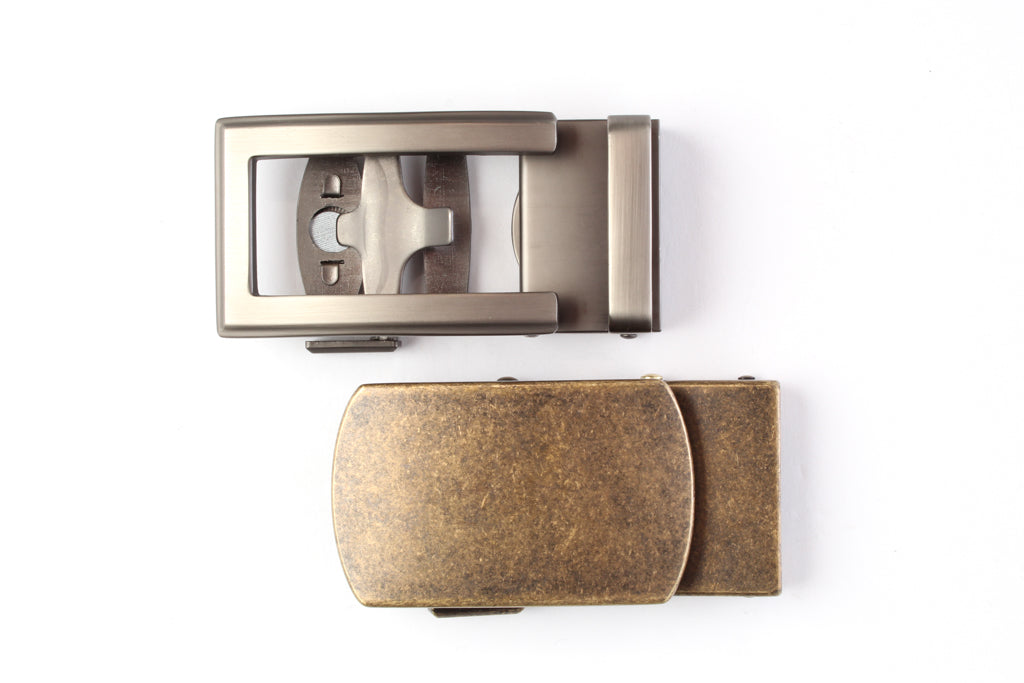 “Casual Leather” Anson Belt set, casual look, 1.5 inches wide, all 2 buckles, top view