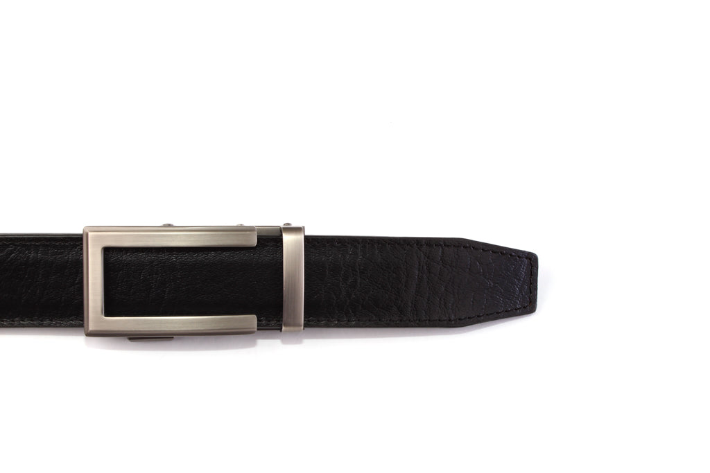 “Casual Leather” Anson Belt set, casual look, 1.5 inches wide, black buffalo vegetable tanned leather strap and traditional buckle in gunmetal