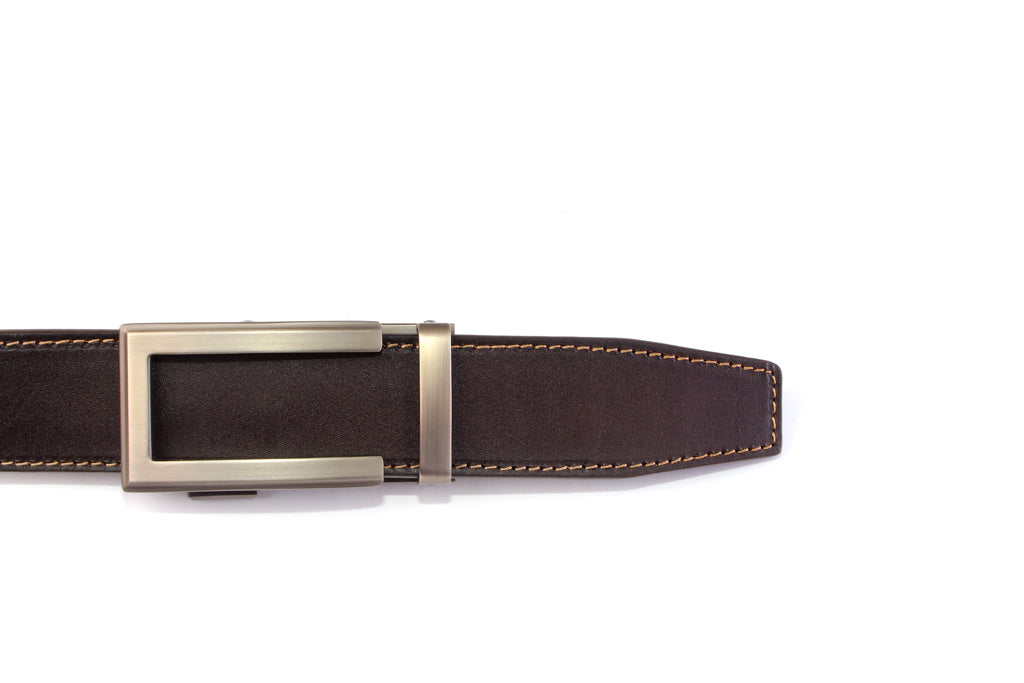 “Casual Leather” Anson Belt set, casual look, 1.5 inches wide, chocolate vegetable tanned leather strap and traditional buckle in gunmetal