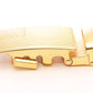 Men's USA flag ratchet belt buckle in gold with a width of 1.5 inches, left side view.