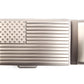 Men's USA flag ratchet belt buckle in gunmetal with a width of 1.5 inches, top view.