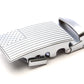 Men's USA flag ratchet belt buckle in silver with a width of 1.5 inches.