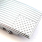 Men's USA flag ratchet belt buckle in silver with a width of 1.5 inches, close up front view.
